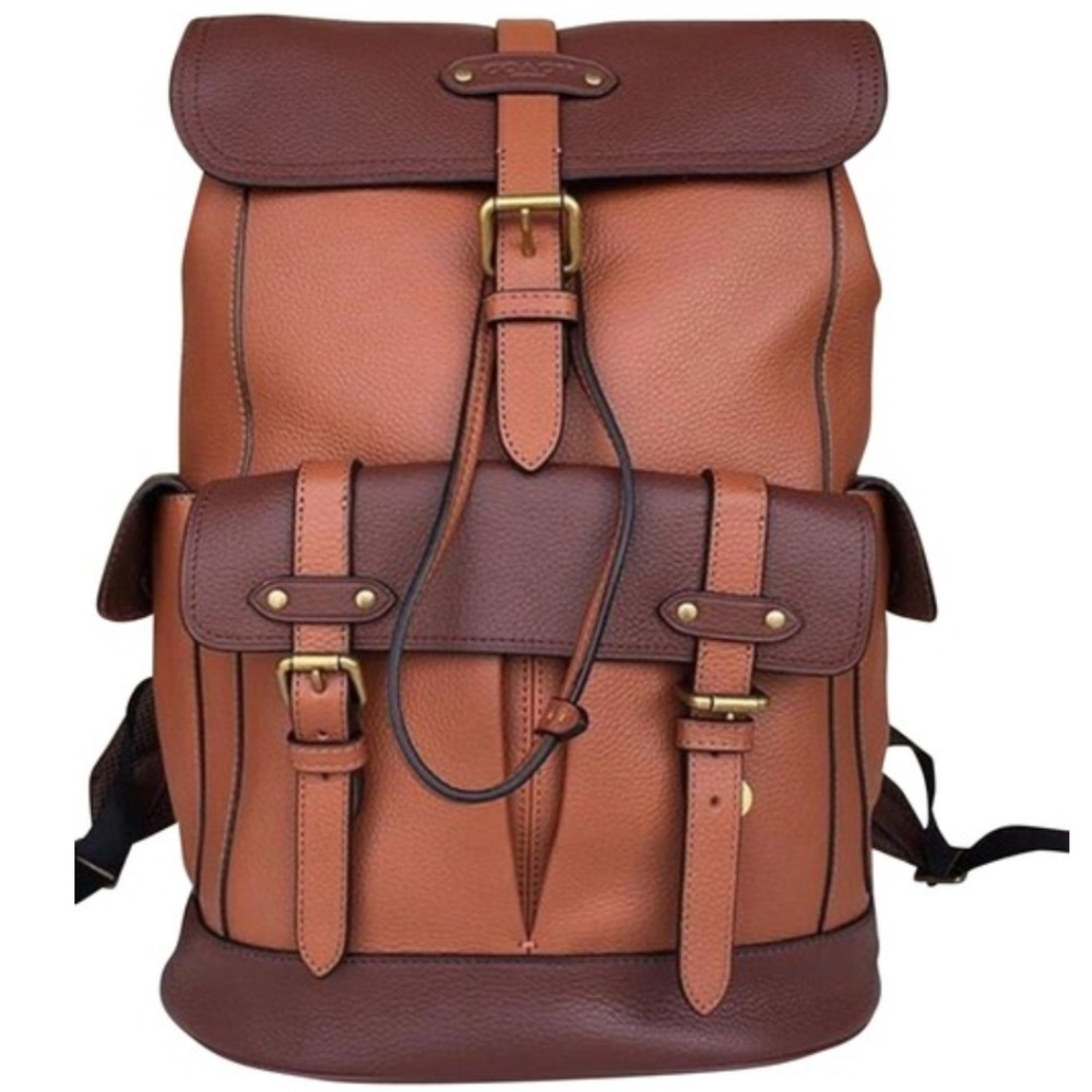 NEW Coach brown leather Buckle Travel Backpack - Picture 2 of 8